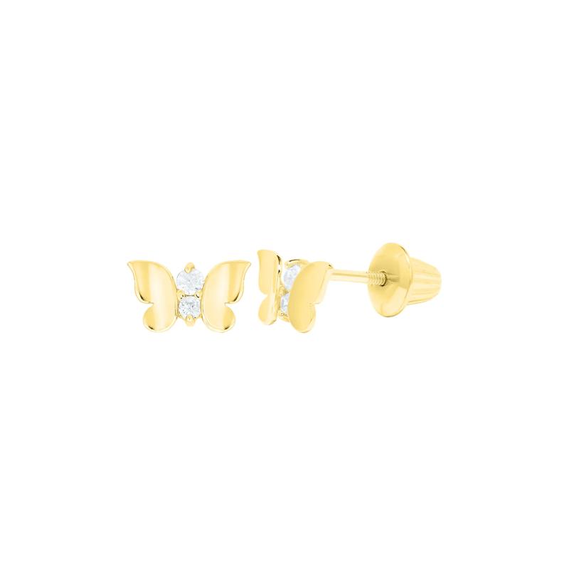 Children&rsquo;s Butterfly Stud Earrings with Cubic Zirconia in 14K Yellow Gold – Image 1 of 1