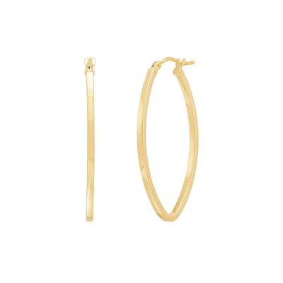 Pinched Oval Hoop Earrings in 14K Yellow Gold