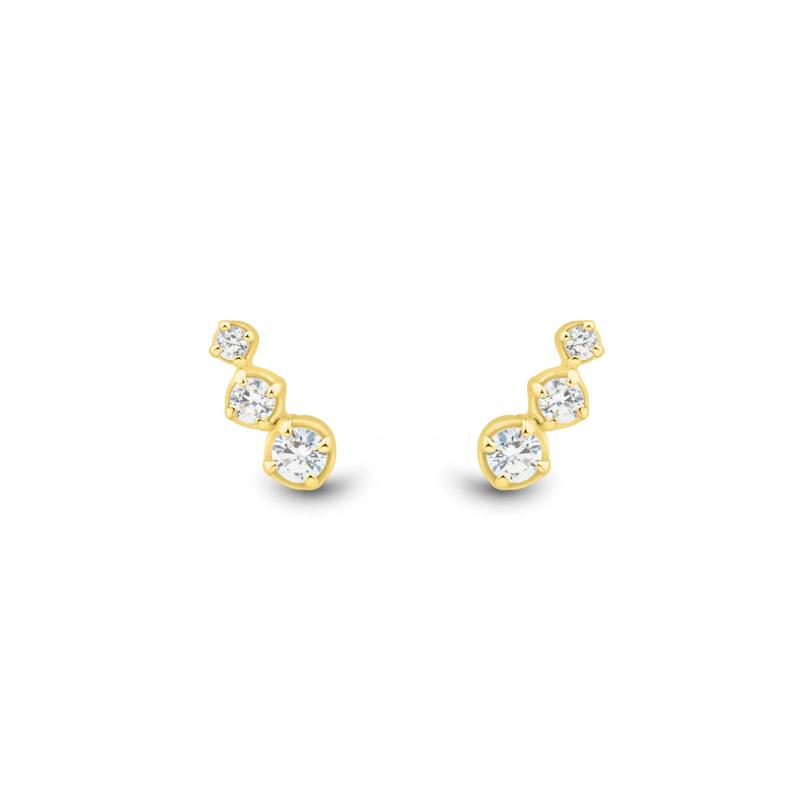 Lab Grown Diamond Three-Stone Crawler Stud Earrings in Vermeil &#40;1/7 ct. tw.&#41; – Image 2 of 2