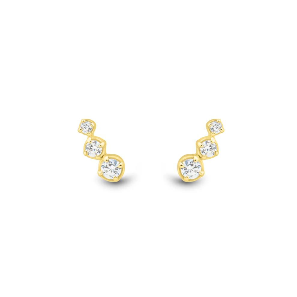 Lab Grown Diamond Three-Stone Crawler Stud Earrings in Vermeil (1/7 ct. tw.) – Image 2 of 2