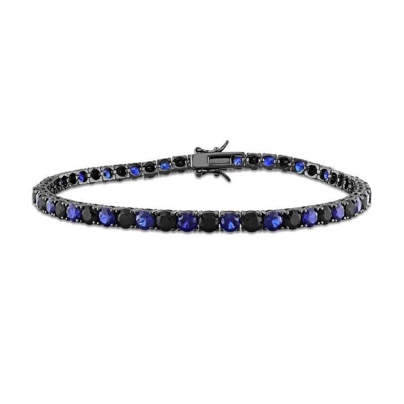 Lab-Created Black &amp; Lab-Created Blue Sapphire Bracelet in Sterling Silver – Image 1 of 5