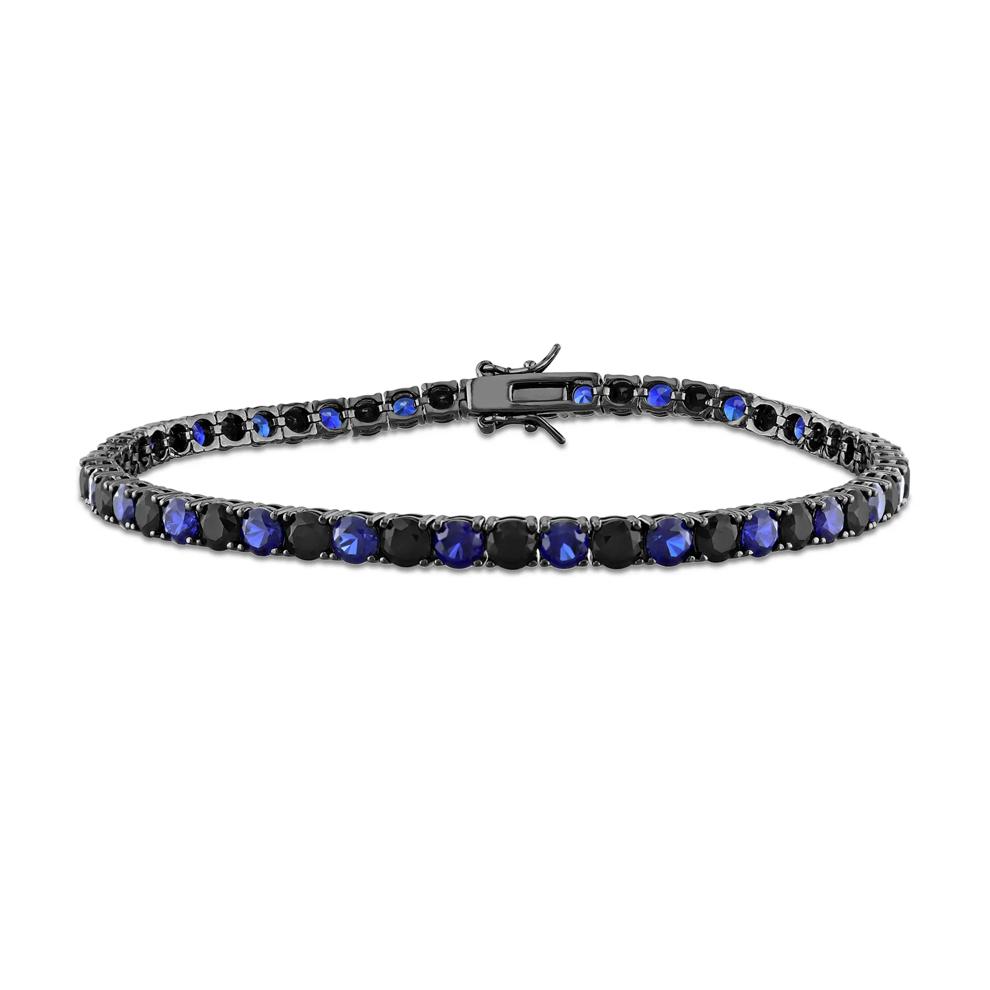 Lab-Created Black &amp; Lab-Created Blue Sapphire Bracelet in Sterling Silver – Image 1 of 5