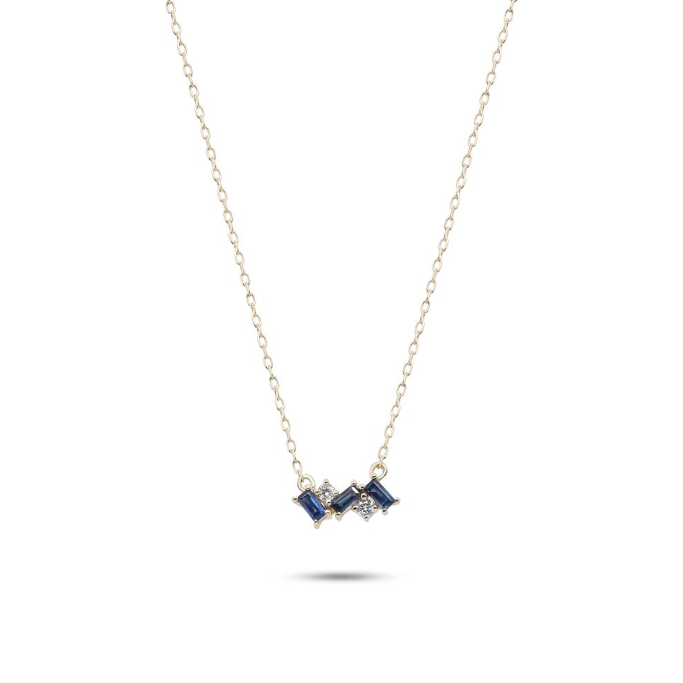 Blue Sapphire &amp; Diamond Accent Cluster Pendant Necklace in 10K Yellow Gold – Image 1 of 4