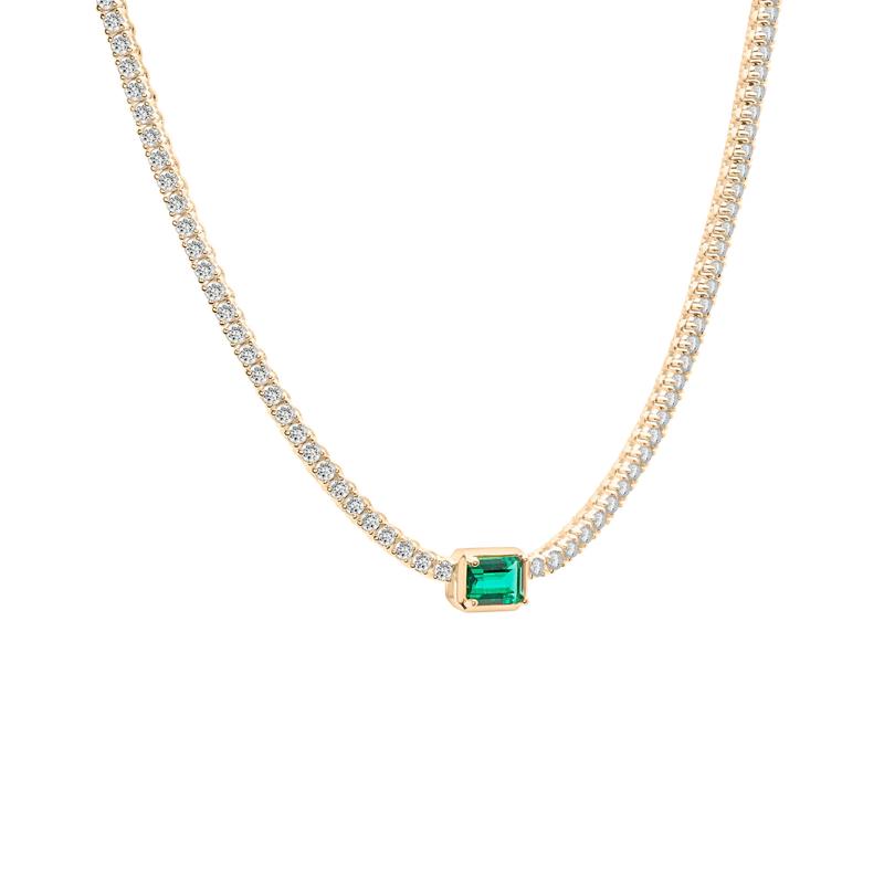 Lab-Created Emerald and Lab-Created White Sapphire Necklace in Vermeil – Image 2 of 7