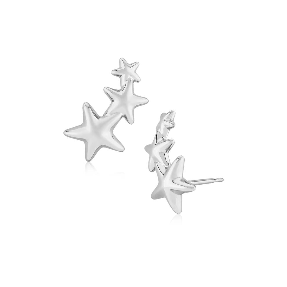 Triple Star Climber Earrings in 14K White Gold – Image 1 of 2