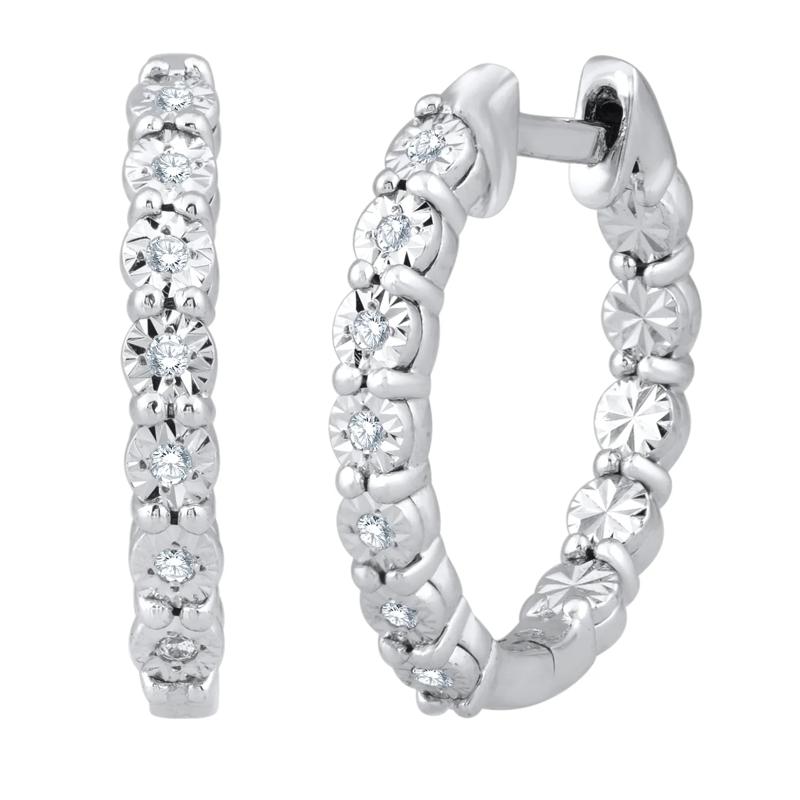 1/10 ct. tw. Diamond Hoop Earrings in Sterling Silver – Image 1 of 1
