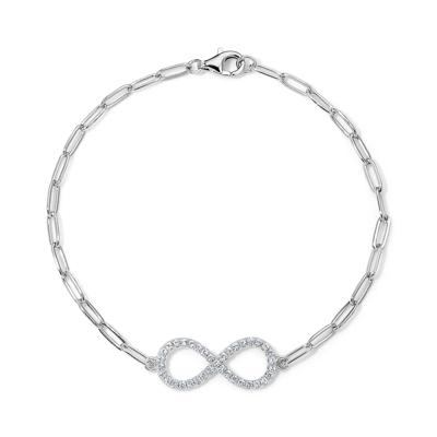 Lab-Created White Sapphire Infinity Paperclip Chain Bracelet in Sterling Silver, 7.5"