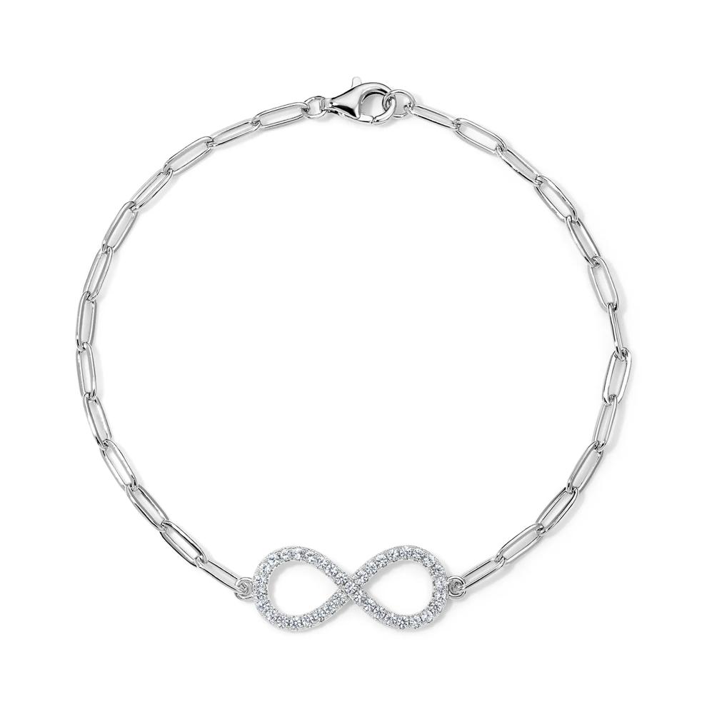 Lab-Created White Sapphire Infinity Paperclip Chain Bracelet in Sterling Silver, 7.5" – Image 1 of 2