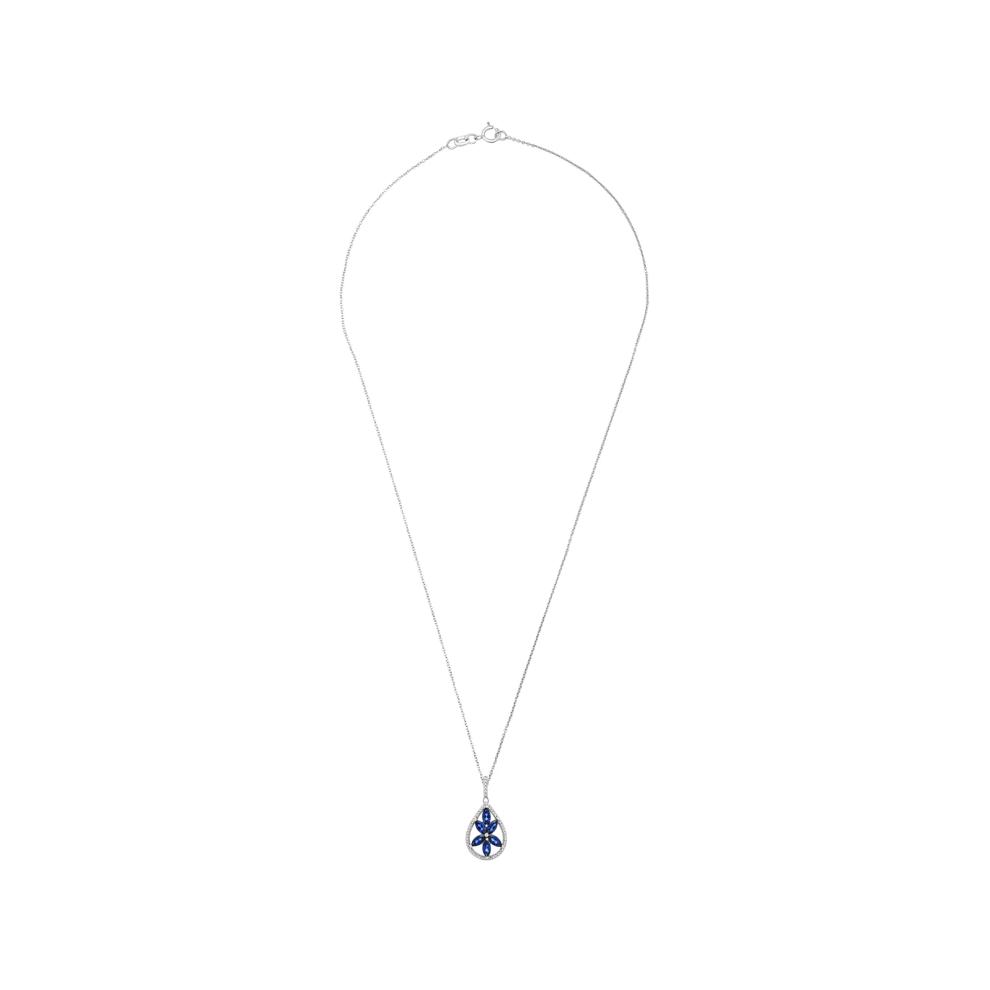 Lab-Created Blue Sapphire Flower Pendant Necklace in Sterling Silver (1/10 ct. tw.) – Image 3 of 4