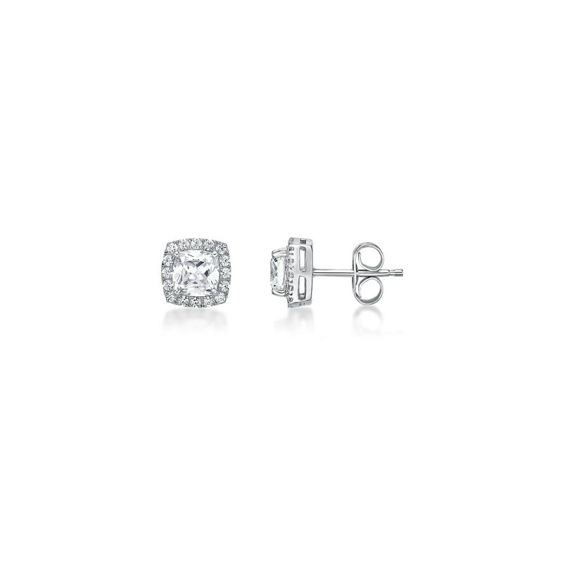 Lab Created White Sapphire Halo Earrings in Sterling Silver – Image 1 of 1