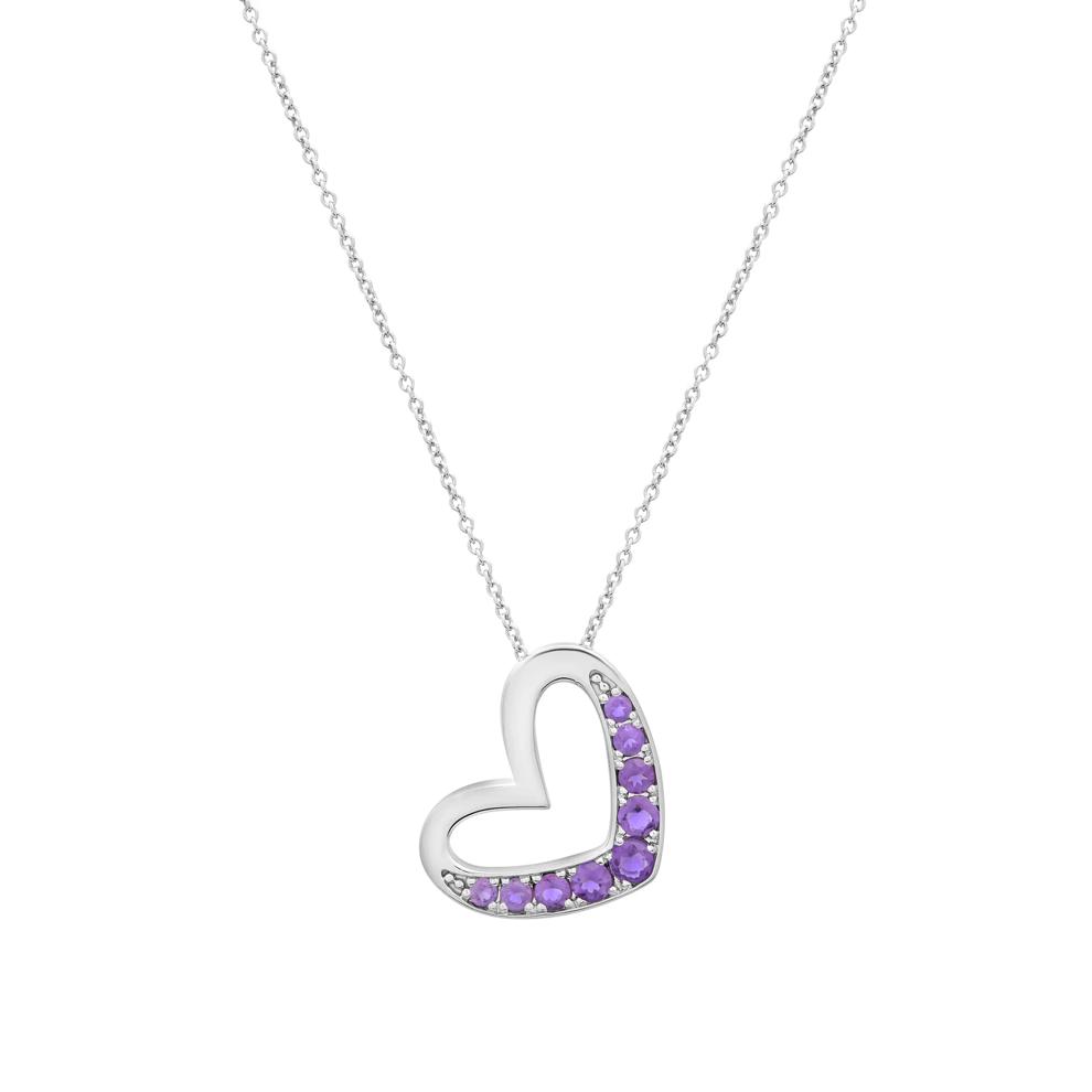 Amethyst Open Heart Pendant in Sterling Silver – Image 1 of 4