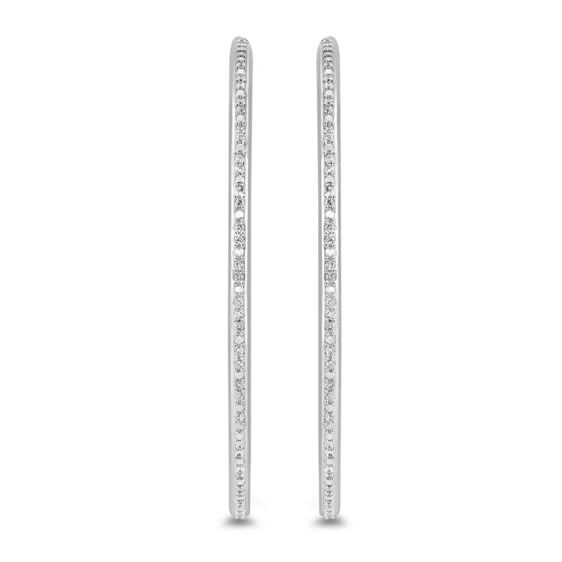 Faux Channel-Set Diamond Hoops in Sterling Silver &#40;1/7 ct. tw.&#41; – Image 2 of 2
