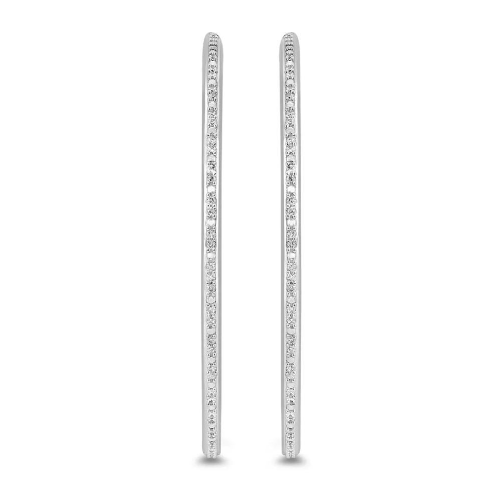 Faux Channel-Set Diamond Hoops in Sterling Silver (1/7 ct. tw.) – Image 2 of 2