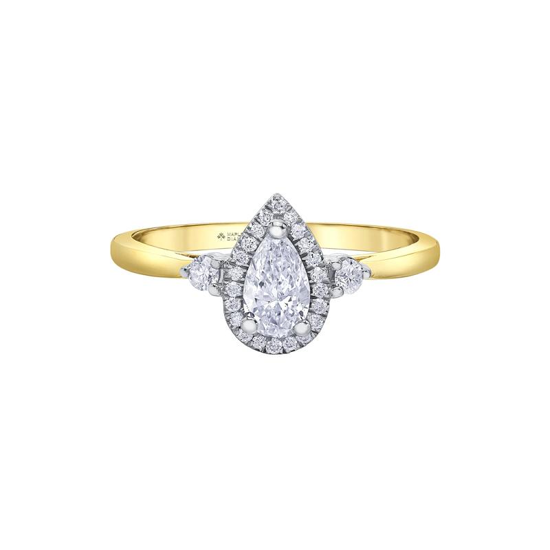 Pear-Shaped Diamond Halo Engagement Ring in 14K Yellow Gold &#40;3/4 ct. tw.&#41; – Image 1 of 7