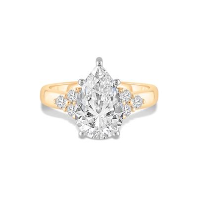 Lab Grown Diamond Pear-Shaped Center Engagement Ring in 14K Yellow & White Gold (3 3/8 ct. tw.)