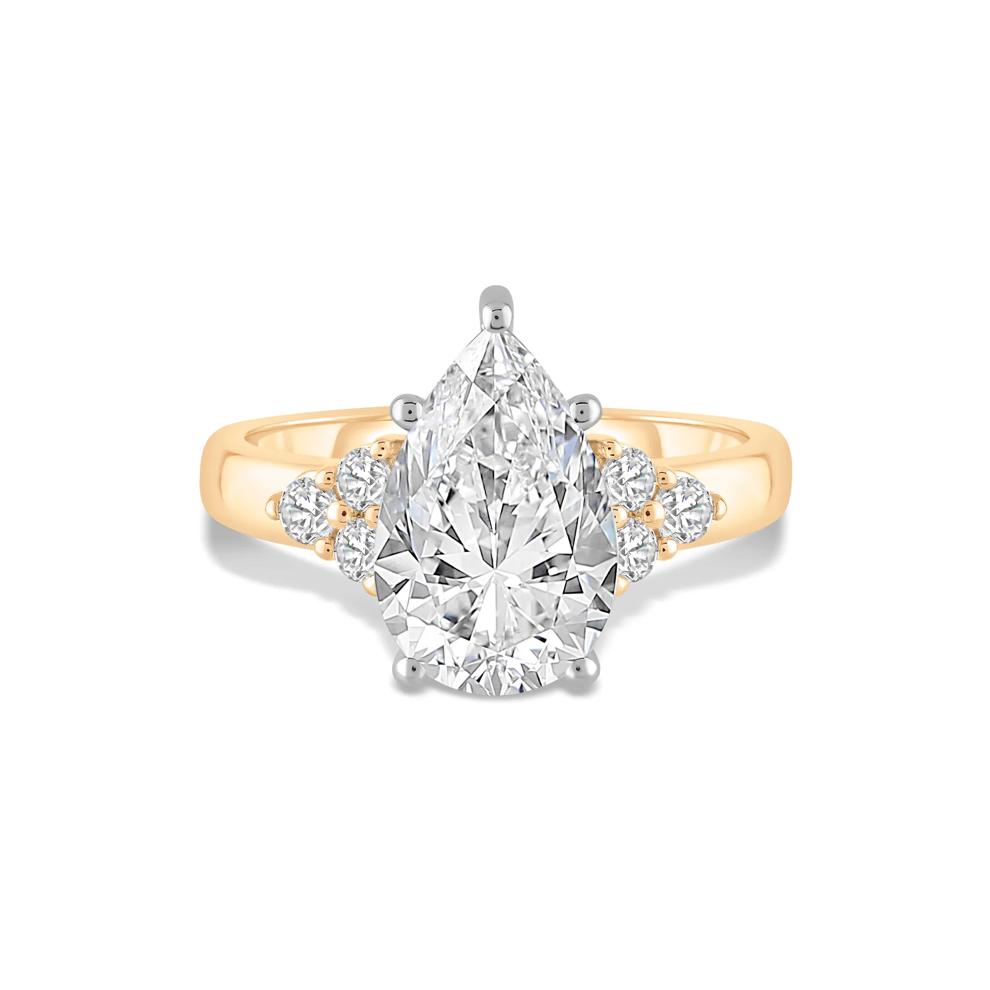 Lab Grown Diamond Pear-Shaped Center Engagement Ring in 14K Yellow &amp; White Gold (3 3/8 ct. tw.) – Image 1 of 4
