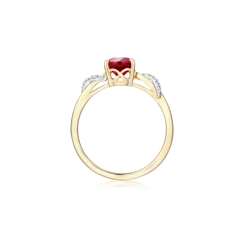Lab-Created Ruby and Diamond Accent Ring in 10K Yellow Gold – Image 2 of 3