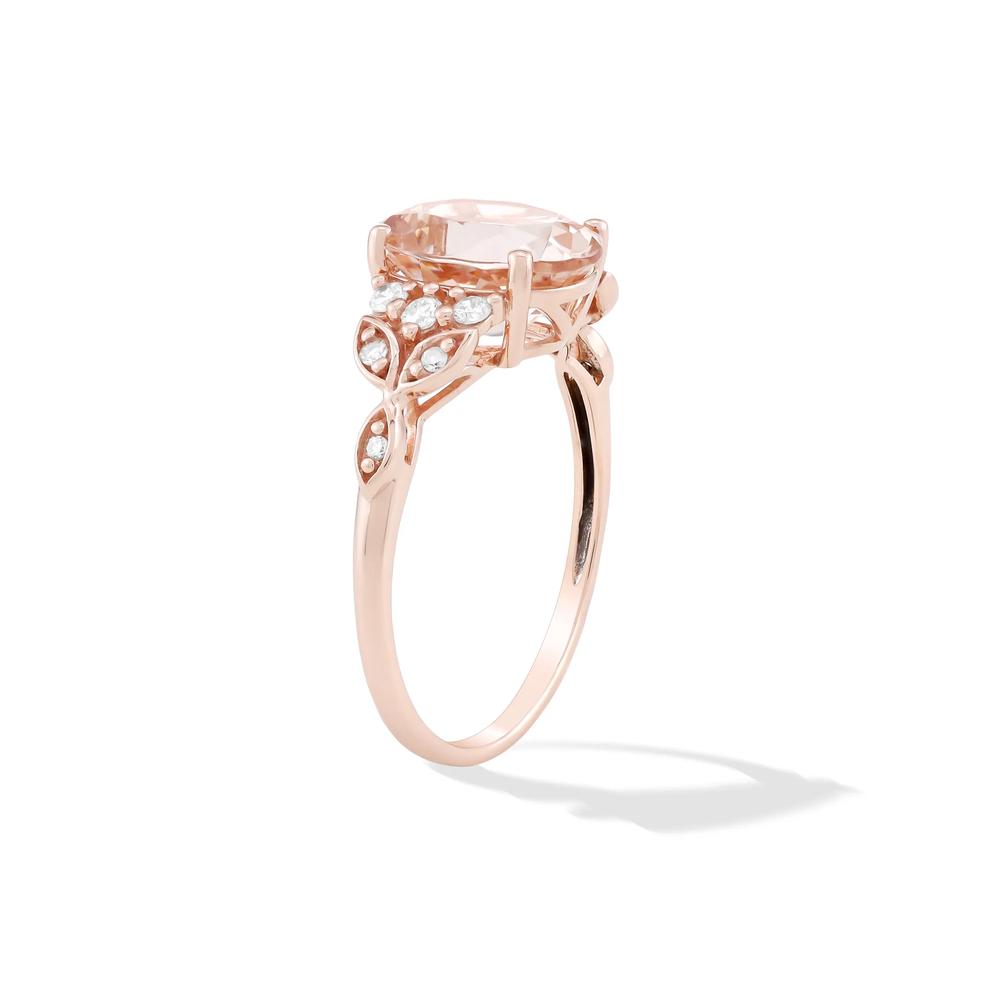 Oval Morganite &amp; Diamond Ring in 10K Rose Gold (1/7 ct. tw.) – Image 3 of 4