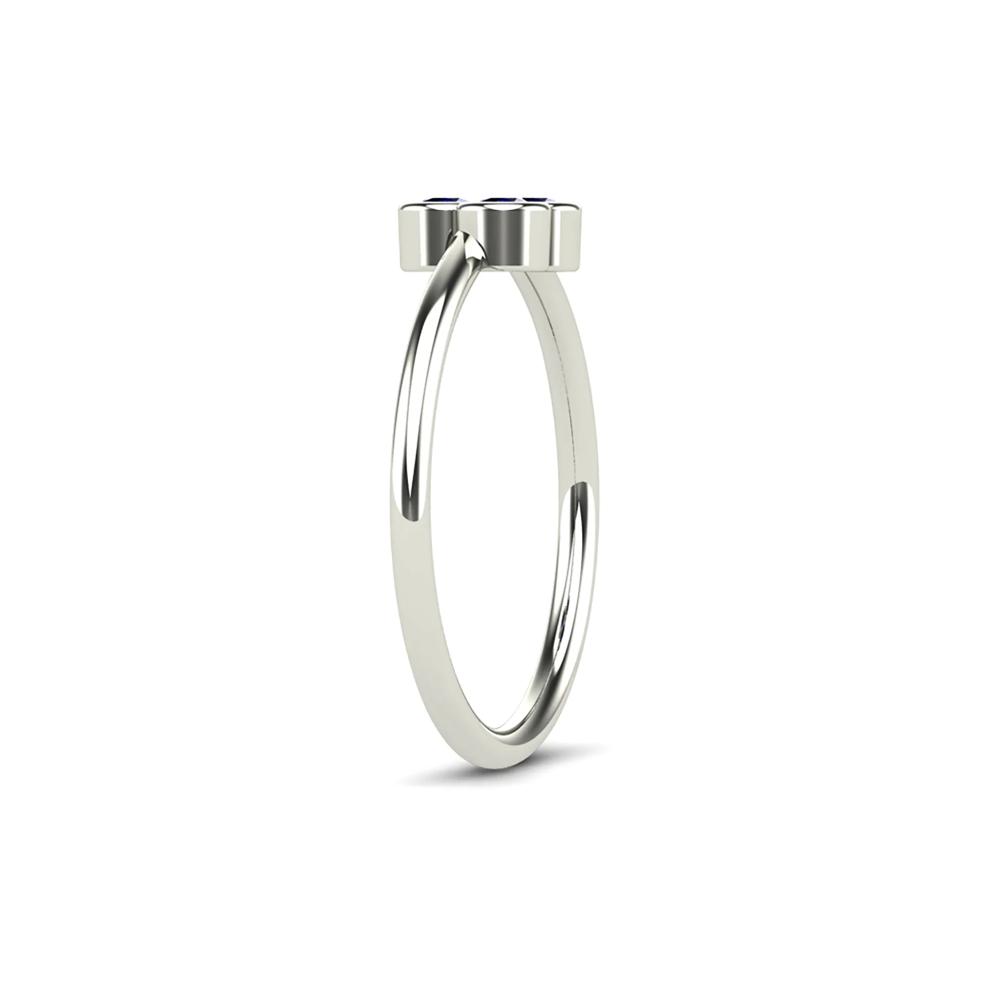 Blue Sapphire Three-Stone Pyramid Ring in 14K White Gold – Image 3 of 4