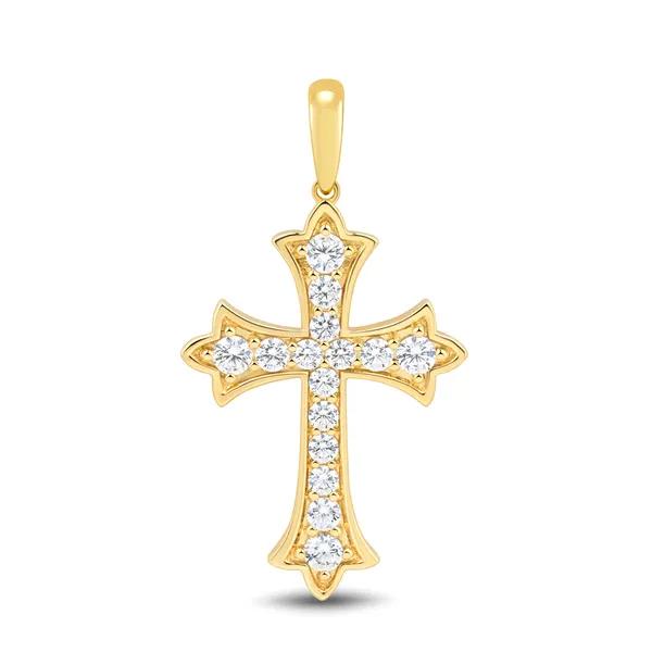 Lab Grown Diamond Cross Pendant in 10K Yellow Gold &#40;1 ct. tw.&#41; – Image 1 of 2