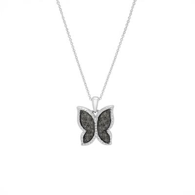 Black Diamond Accent Butterfly Pendant in Sterling Silver