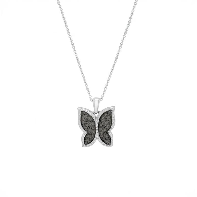 Black Diamond Accent Butterfly Pendant in Sterling Silver – Image 1 of 4