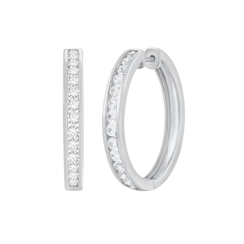 Channel-Set Diamond Hoop Earrings in 10K White Gold &#40;1 ct. tw.&#41; – Image 1 of 1