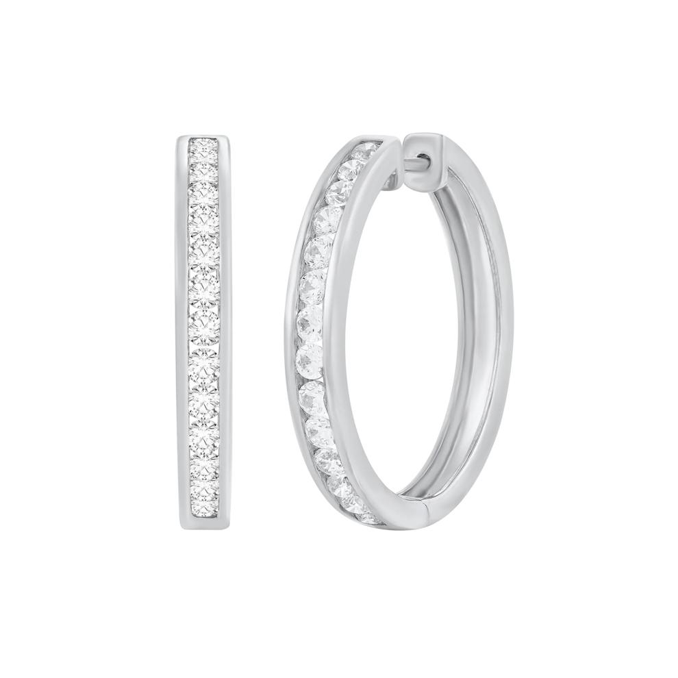 Channel-Set Diamond Hoop Earrings in 10K White Gold (1 ct. tw.) – Image 1 of 1