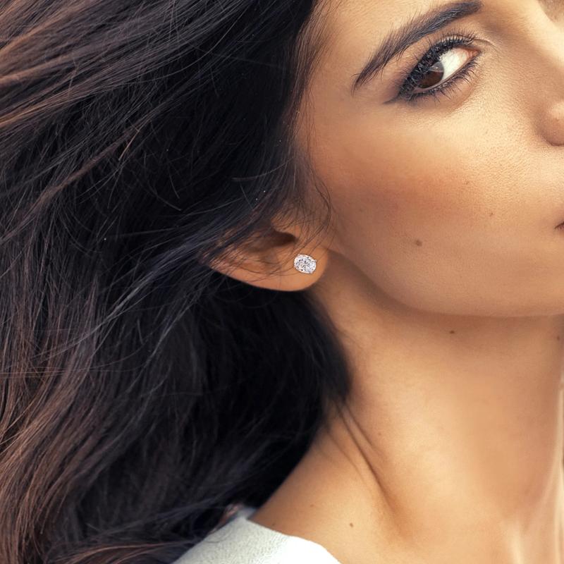 Lab-Created Moissanite Oval Solitaire Stud Earrings in Sterling Silver (4 ct. dew) – Image 3 of 5