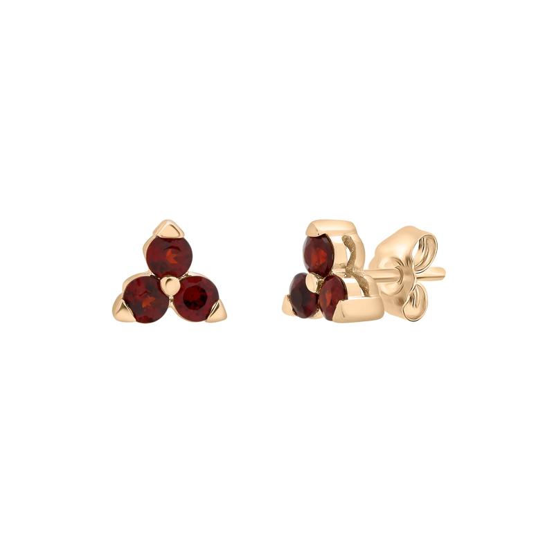 Three-Stone Garnet Stud Earrings in 10K Yellow Gold – Image 1 of 1