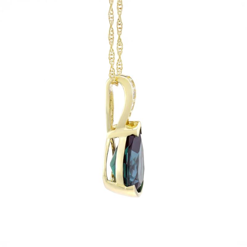 Lab-Created Alexandrite and Diamond Accent Pendant in 10K Yellow Gold – Image 2 of 3