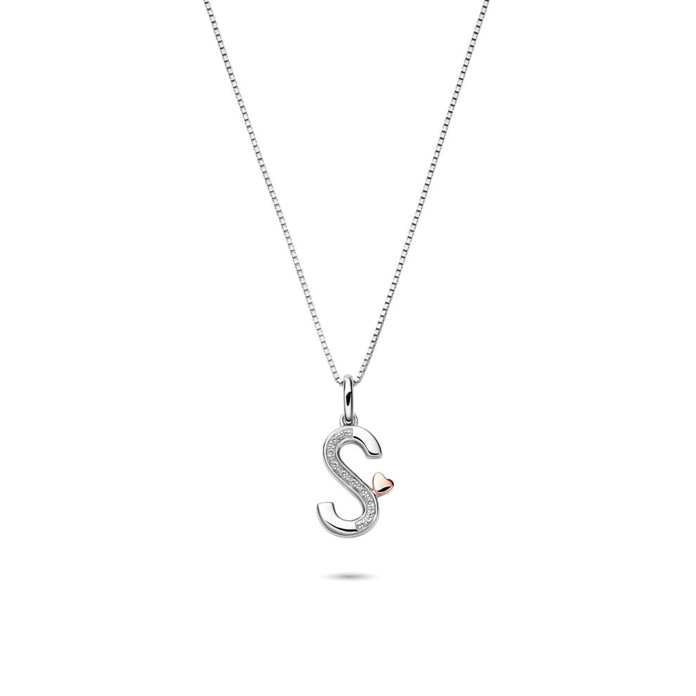 Diamond Accent Initial S Pendant in Sterling Silver and 14K Rose Gold – Image 1 of 5