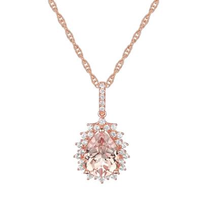 Pear-Shaped Morganite & Diamond Halo Pendant in 10K Rose Gold (1/4 ct. tw.)