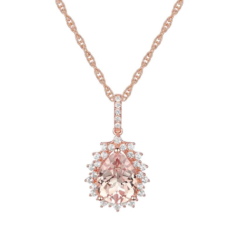 Pear-Shaped Morganite &amp; Diamond Halo Pendant in 10K Rose Gold &#40;1/4 ct. tw.&#41; – Image 1 of 3