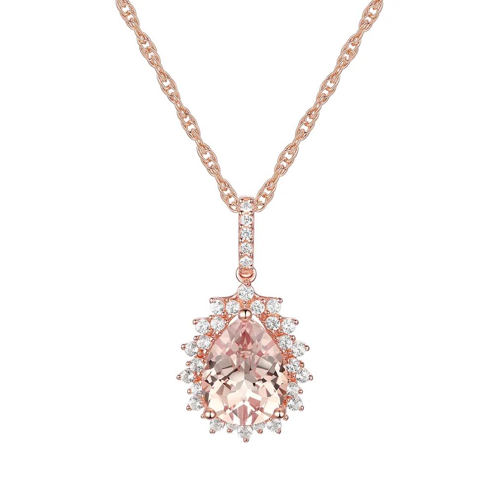 Pear-Shaped Morganite &amp; Diamond Halo Pendant in 10K Rose Gold (1/4 ct. tw.) – Image 1 of 3