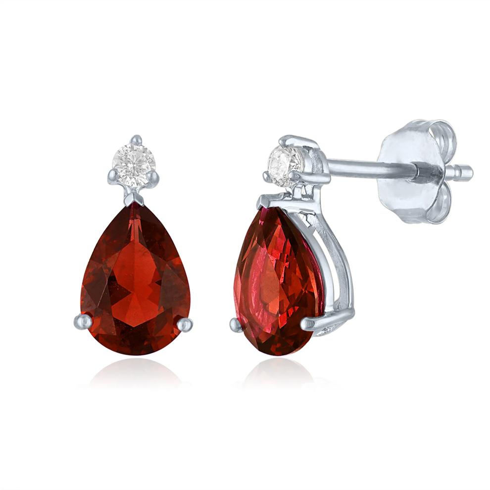 Garnet and Lab-Created White Sapphire Birthstone Earrings in 10K White Gold – Image 1 of 1