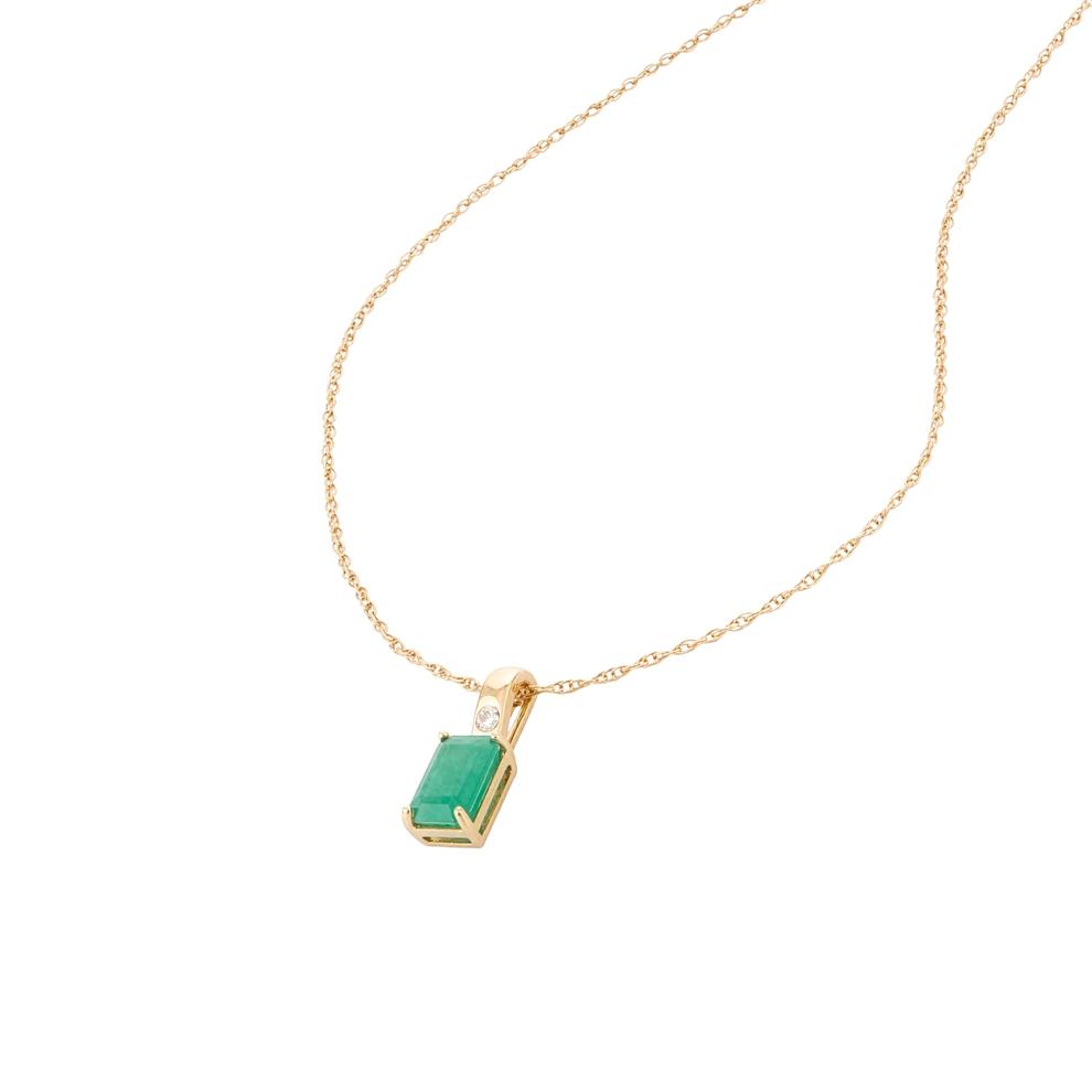 Emerald &amp; Diamond Accent Bar Drop Pendant Necklace in 10K Yellow Gold – Image 3 of 4