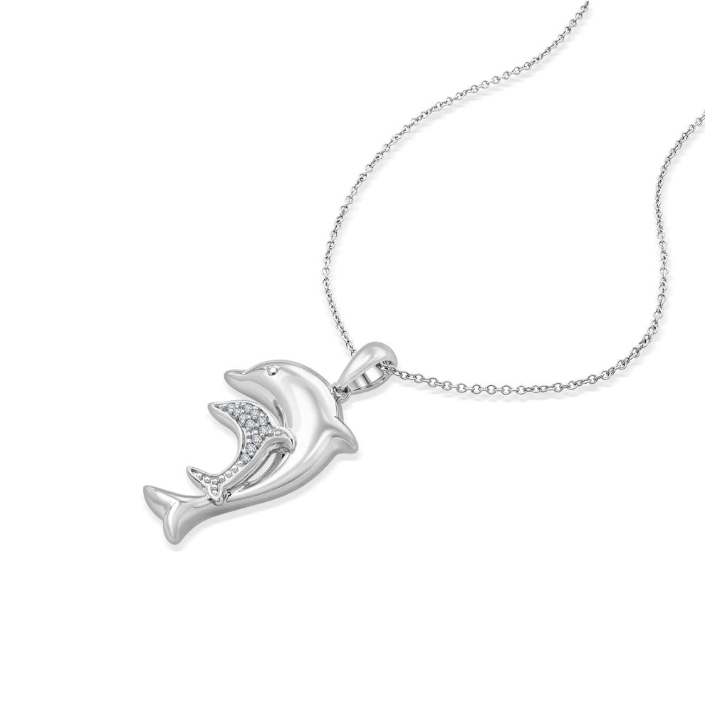 Diamond Accent Dolphin Pendant in Sterling Silver – Image 4 of 4