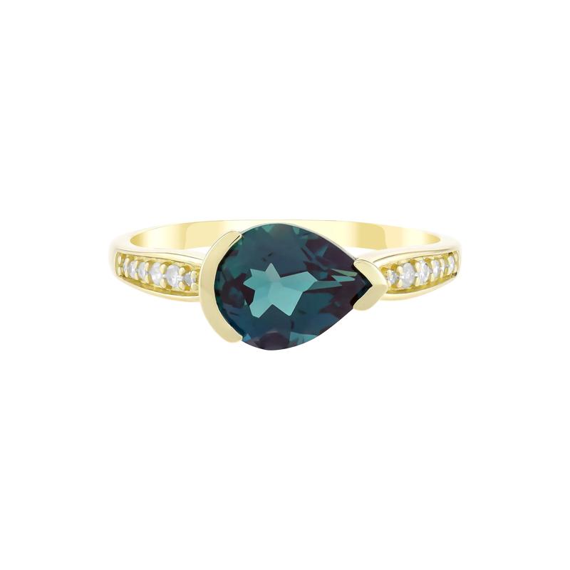 Pear-Shaped Alexandrite &amp; Diamond Accent Ring in 10K Yellow Gold – Image 1 of 3
