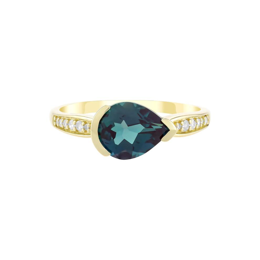 Pear-Shaped Alexandrite &amp; Diamond Accent Ring in 10K Yellow Gold – Image 1 of 3