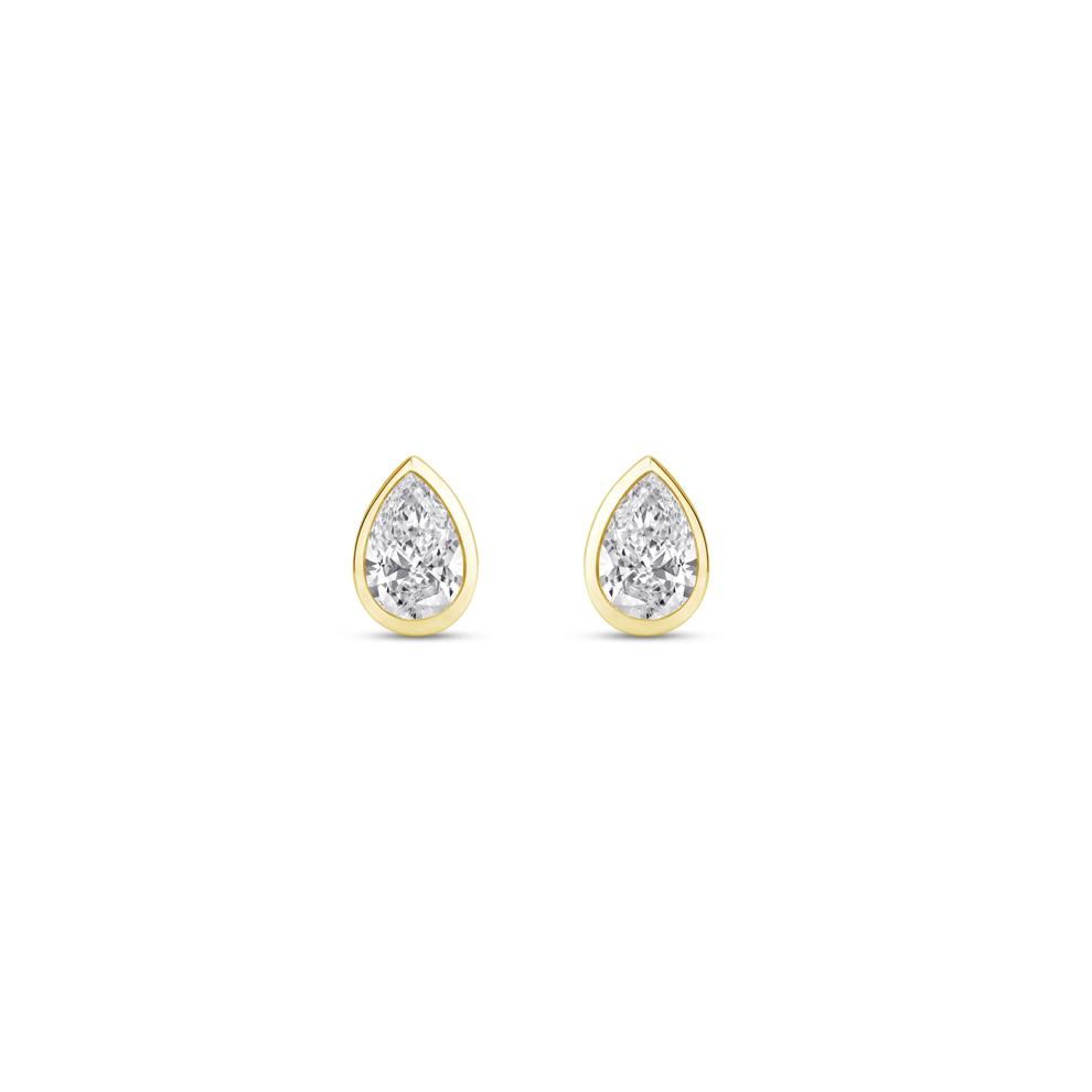 Lab Grown Diamond Bezel-Set Pear-Shaped Solitaire Stud Earrings in 14K Yellow Gold (1/3 ct. tw.) – Image 2 of 3