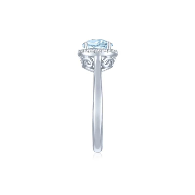 Aquamarine and Diamond Accent Halo Ring in Sterling Silver – Image 3 of 3