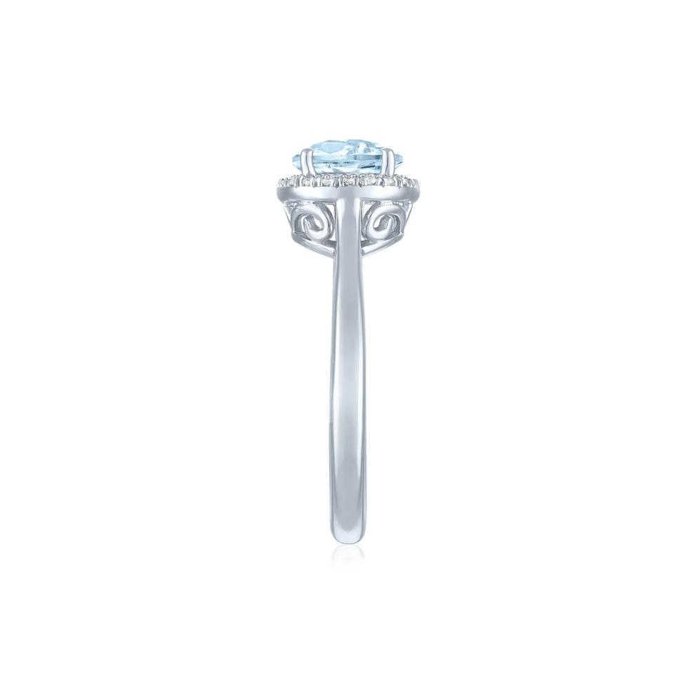 Aquamarine and Diamond Accent Halo Ring in Sterling Silver – Image 3 of 3