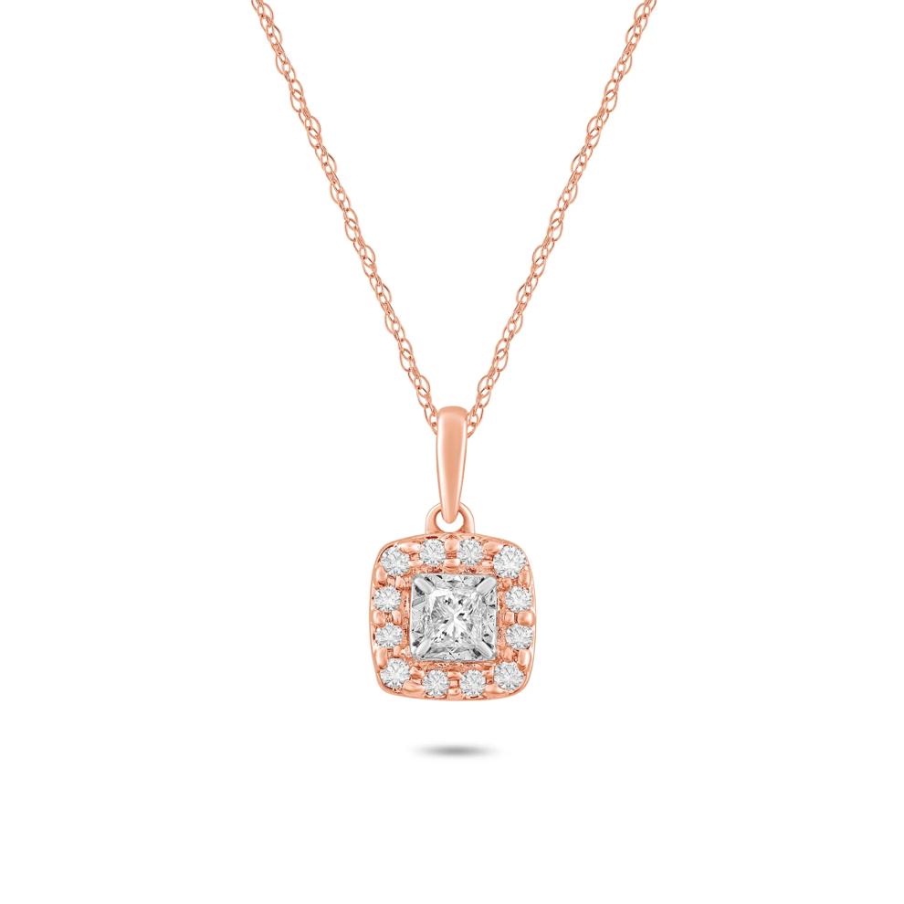 Diamond Princess-Cut Halo Pendant in 10K Rose Gold (1/4 ct. tw.) – Image 1 of 4