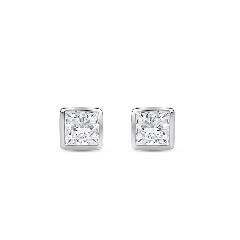 Lab Grown Diamond Princess-Cut Bezel-Set Solitaire Stud Earrings in 14K White Gold &#40;1/4 ct. tw.&#41; – Image 2 of 3