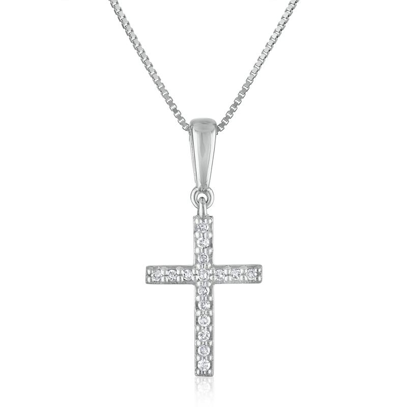 Diamond Cross Pendant in 10K White Gold (1/10 ct. tw.) – Image 1 of 3