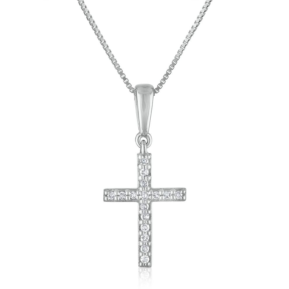 Diamond Cross Pendant in 10K White Gold (1/10 ct. tw.) – Image 1 of 3