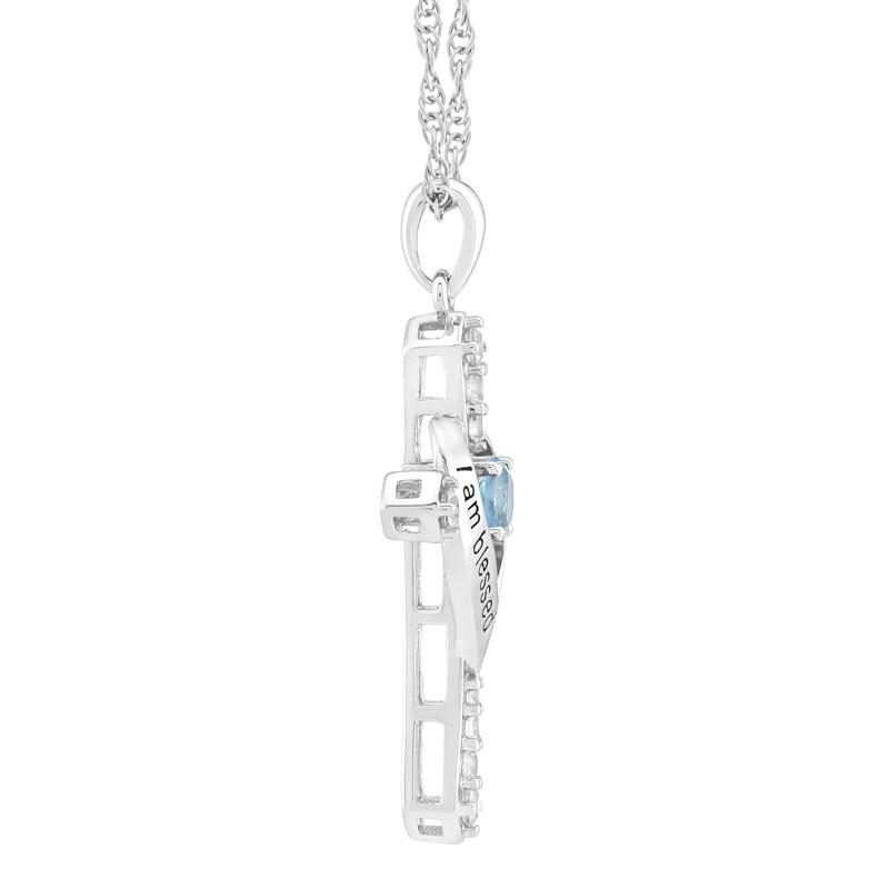 I Am Blessed to Have You Blue Topaz Lab-Created White Sapphire Cross Pendant in Sterling Silver – Image 2 of 3