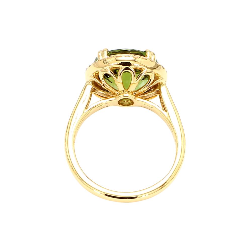 Green Tourmaline and Diamond Halo Ring in 18K Yellow Gold (1/2 ct. tw.) – Image 2 of 3