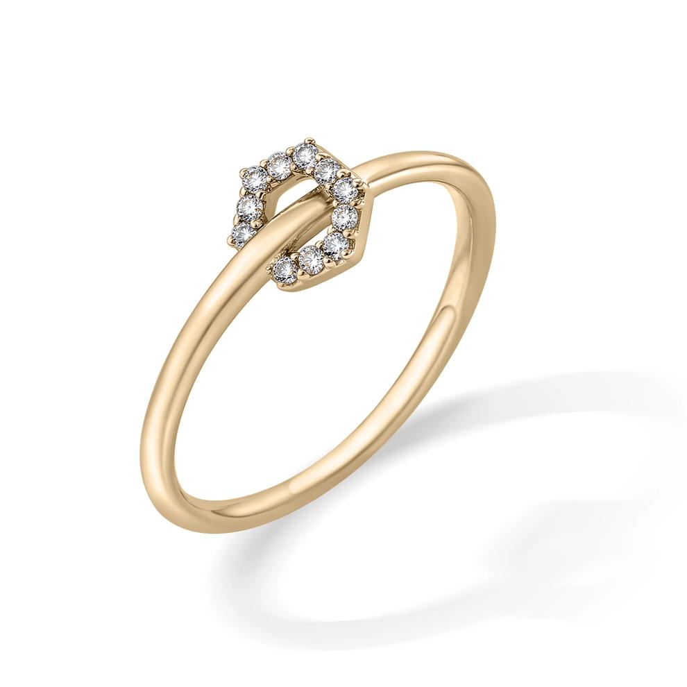 Diamond Accent Hexagon-Shaped Charm Ring in 10K Yellow Gold – Image 4 of 4